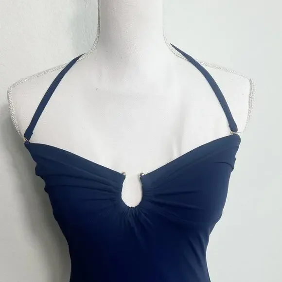 TORY BURCH SOLID BANDEAU ONE PIECE SWIMSUIT TORY NAVY SIZE SMALL NEW